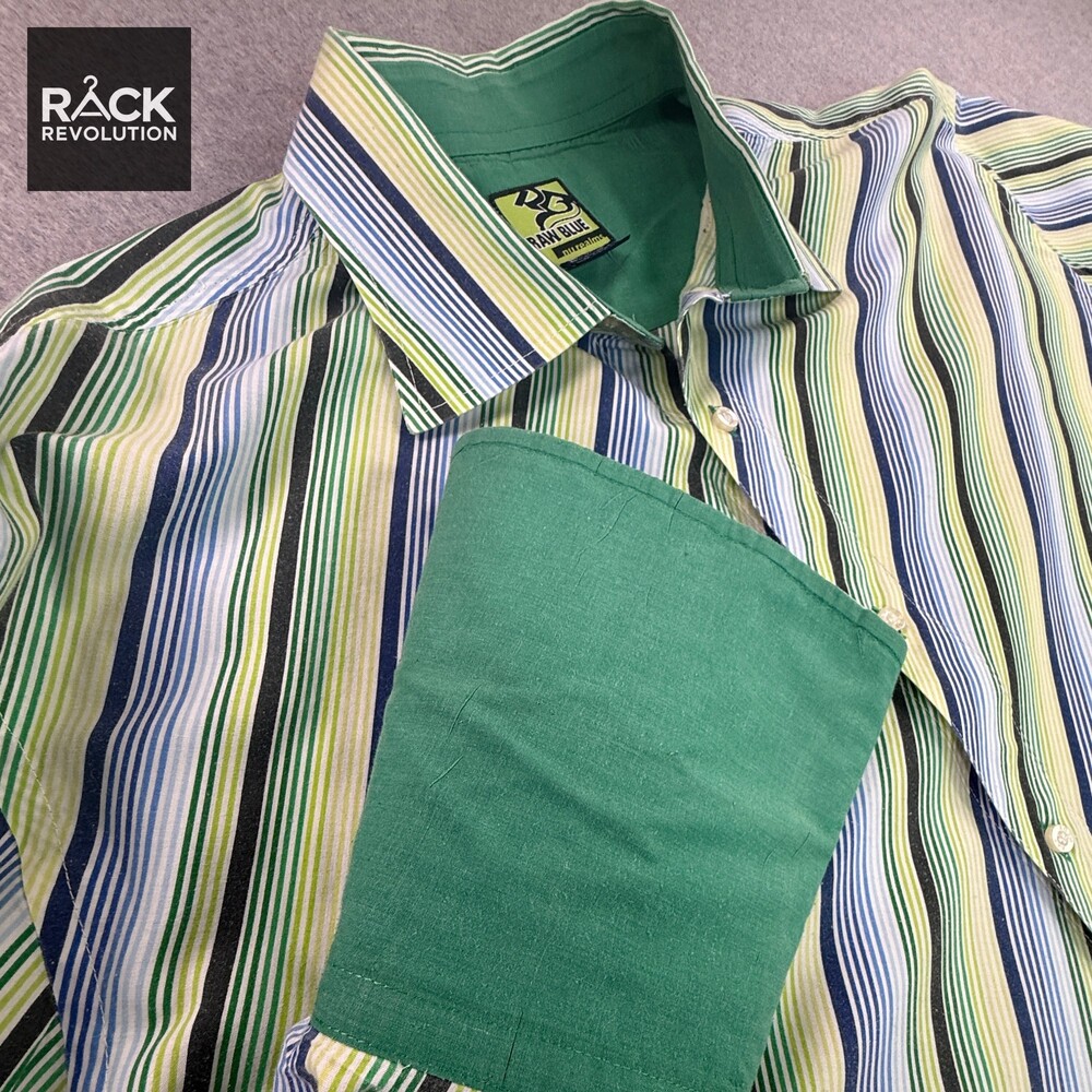 Raw Blue Nu Realms Y2K Striped Button-Up Shirt - Size 3XL